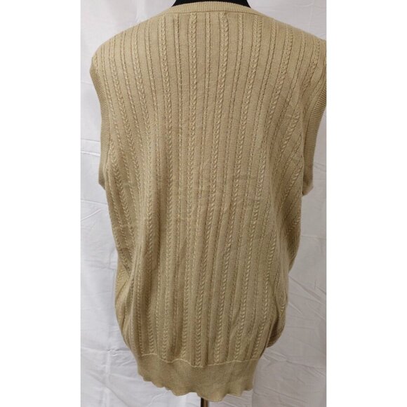 PGA TOUR Mens XL Beige Cable Knit Sleeveless V-Neck Logo Golf Sweater Vest - Picture 8 of 11